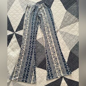 Floral Patterned Blue and White Women's Pants